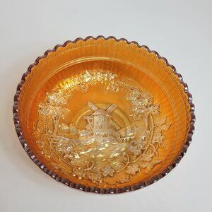 Vintage Marigold Luster Orange Carnival Bowl Imperial Windmill Flowers 6.5 inch